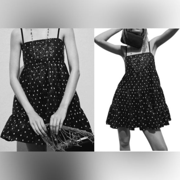 NWOT ZARA TRAPEZE DRESS. BLK/WTE POLKA DOTS. FLATTERING ON ALL BODY TYPES Sz. L - Picture 2 of 10